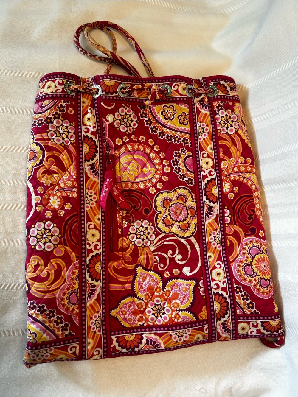Vera Bradley Quilted Raspberry Fiz Drawsrring Backpack Bag Floral Pink Orange
